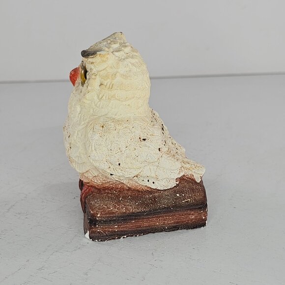 Vintage Alabaster Owl On Book Figurine Yellow Eyes 3.5" - Picture 5 of 8